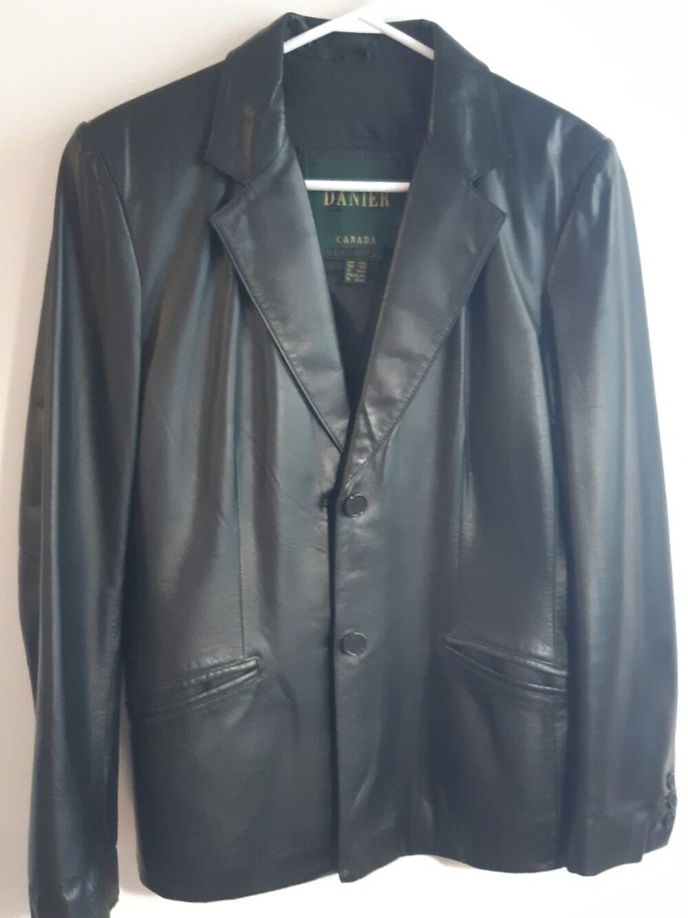 DANIER Black Genuine Leather Blazer Jacket Vintage 90s Tailored Suit Coat Small
